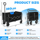 LIAPOTT Wagons Carts Foldable, 360lbs Collapsible Grocery Wagon Cart, Black