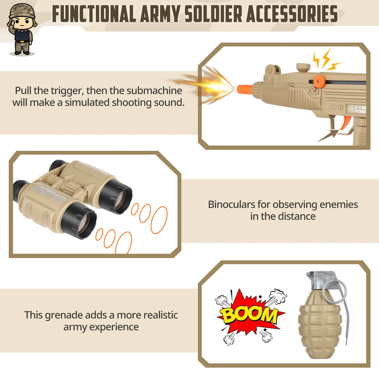 GIFTINBOX Kids Army Soldier Dress Up Costume Role Play Set, Deluxe Christmas Gift for Kids Boys Aged 3-13 Size M