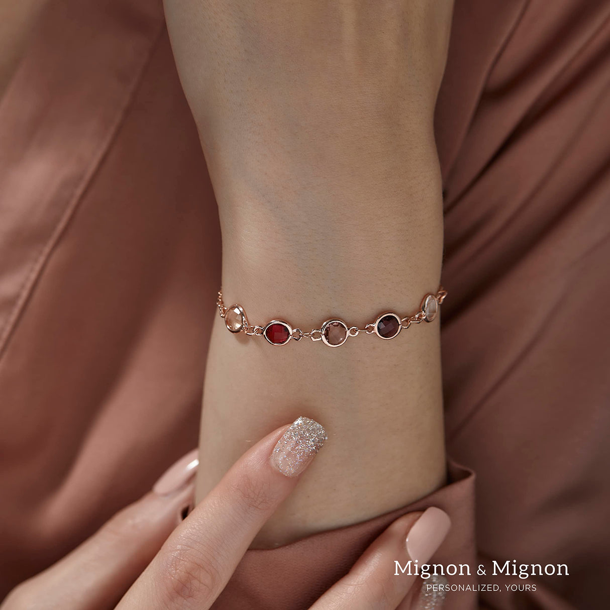 MignonandMignon Birthstone Bracelet for Women Gold | Custom Birth Month Gemstone Chain Bracelet | Friendship Bracelet Personalized Gift for Mom Daughter Best Friend