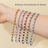 ETERMBOL Birthstone Tennis Bracelets for Women White Gold Sterling Silver Gemstone Bracelets Adjustable Chain 6-9 Inchs Jewelry Anniversary Birthday Gifts for Women Mom Wife Her