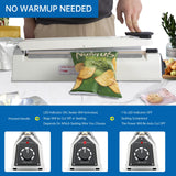 R-PACK Impulse Heat Sealer with Seal bar, Heavy-Duty Bag Sealing & Cutting Machine, 2 Extra Replacements (white, 12inch)