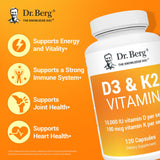 2 Pack Dr. Berg Vitamin D3 K2 w/MCT Powder - Includes 10,000 IU of Vitamin D3, 100 mcg MK7 Vitamin K2, Purified Bile Salts, Zinc & Magnesium for Ultimate Absorption - K2 D3 Vitamin Supplement - 120 Capsule