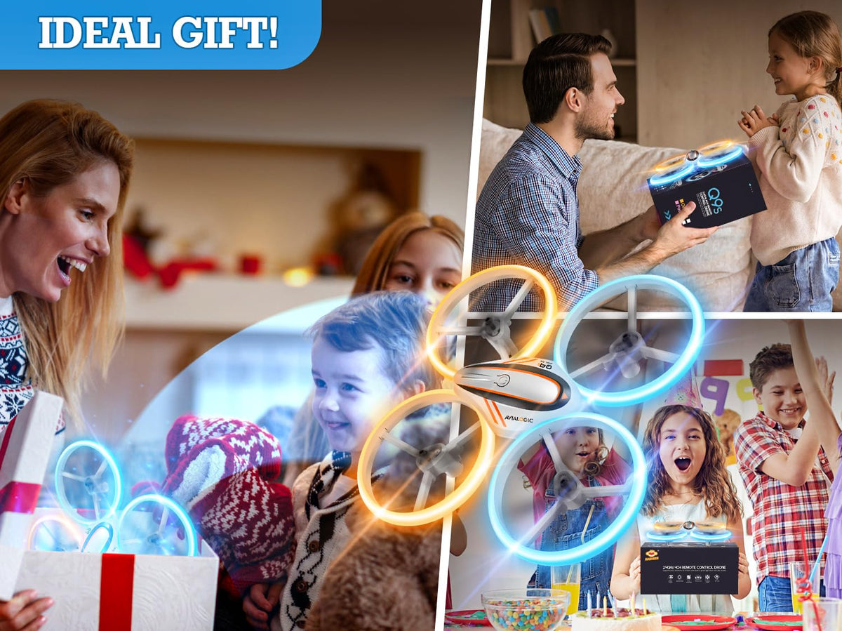 Q9s Drones for Kids,Cool RC Drone with Altitude Hold and Headless Mode,Hobby Quadcopter with Blue&Orange Light,2 Batteries and Remote Control,Birthday and Xmas Gifts Toys for Boys and Girls,Orange