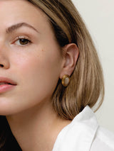 Gold Oval Stone Statement Earrings – Lightweight Drop Earrings for Women