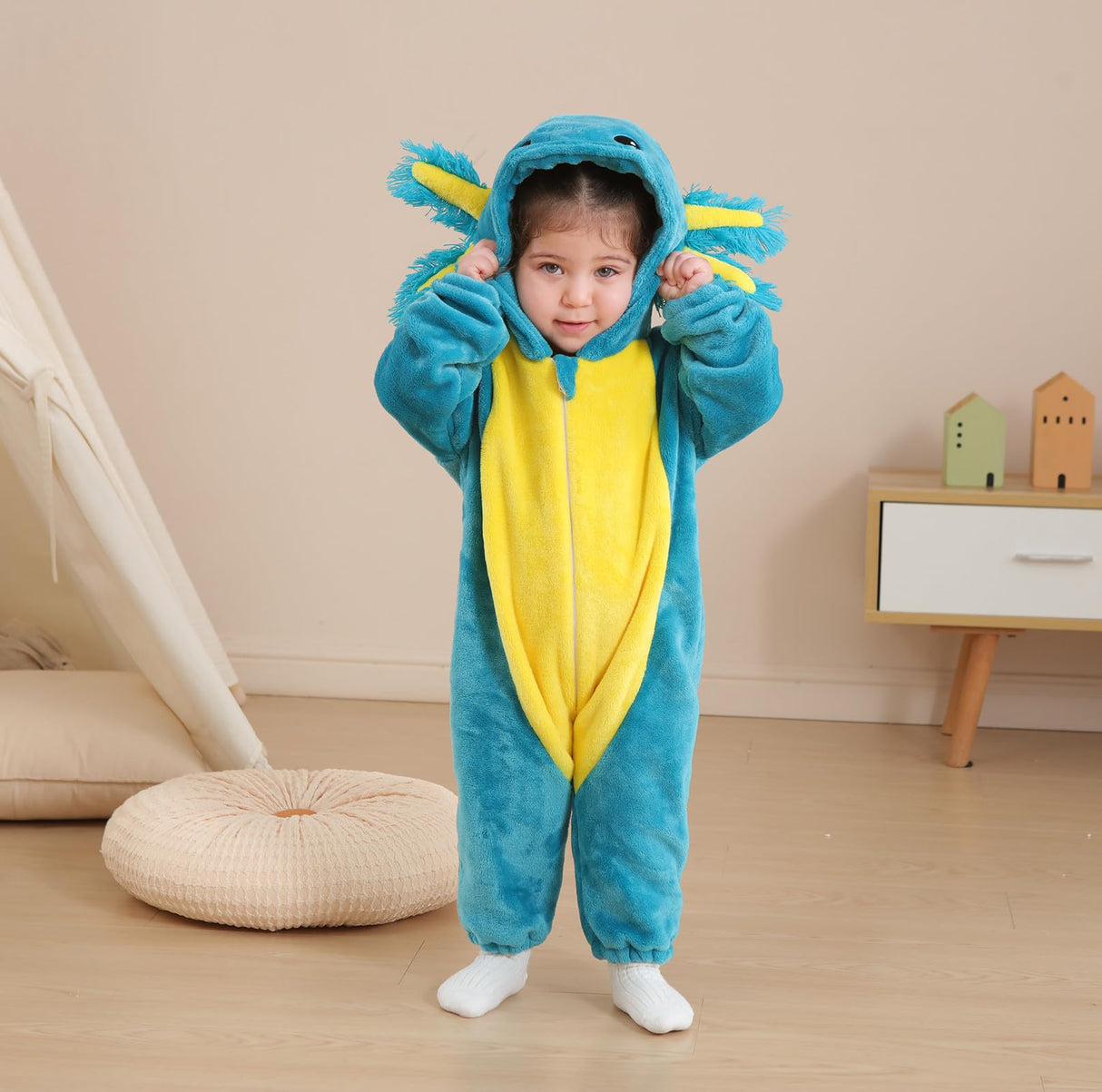 CuteOn Axolotl Toddler Halloween Costume Onesie Cosplay Romper Christmas Infants Baby Costume Blue 2-3 Years