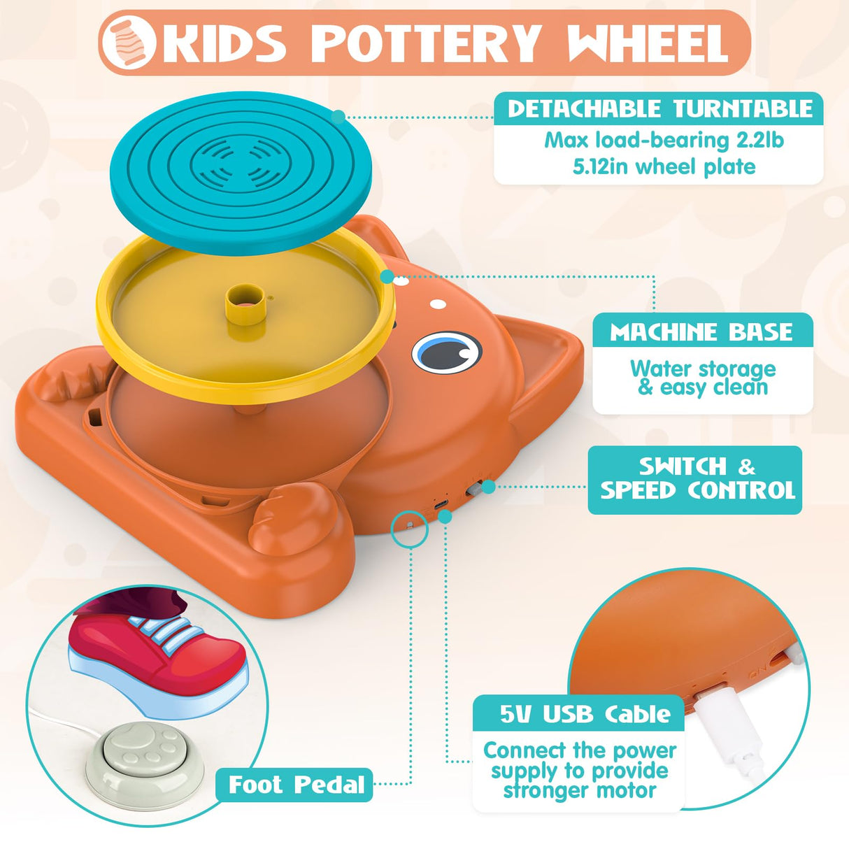 Aujazyble Pottery Wheel for Kids - Complete Pottery Painting Kit Art Supplies Arts and Crafts for Girls Boy Kids Toy, Birthday Halloween Christmas Gift for Kids Ages 6 7 8 9 10 11 12+, (Dog)