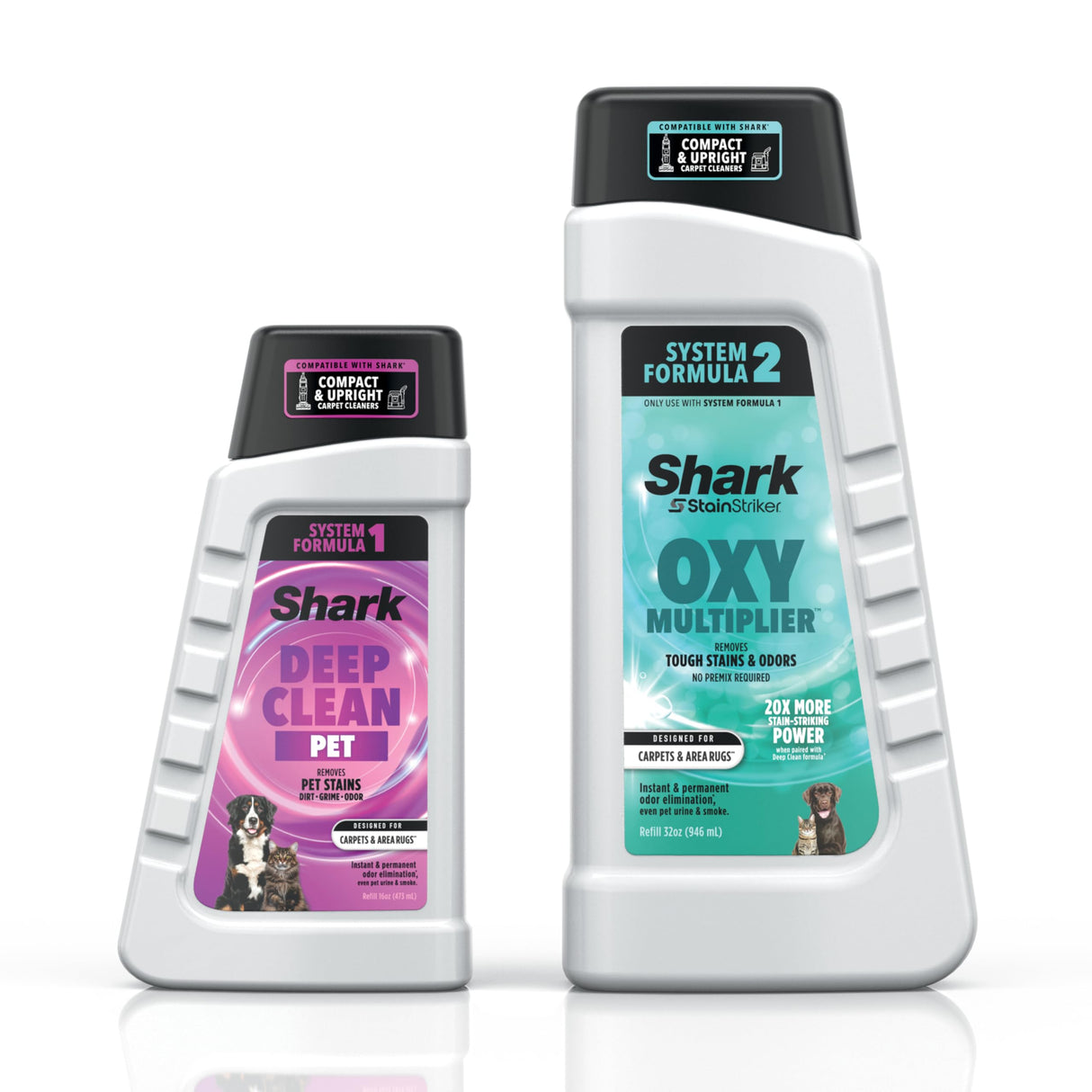 Shark StainStriker Pet Bundle for All StainStriker Portable Carpet Cleaners, Includes 32oz OXY Multiplier formula and 16oz Deep Clean Pet formula, PXCPBUNDLE