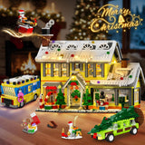 CUBIMANA 2025 Christmas Gingerbread House Village Building Set with Light - 1993PCS Holiday Snow Village Mini Building Blocks Toy with Bus & Pickup Truck Xmas Gifts for Adults Kids Boys Girls Age 12+
