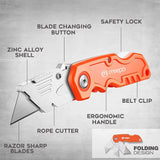 M MEEPO Box Cutter, 20-Pack Tough Folding Box Cutter Bulk for Heavy Duty Purpose, Razor Sharp Utility Knife Bulk, with Extra 50-Piece Blades, Can cut Drywall, Sheet Plastic, Linoleum, Boxes, Rope