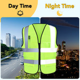 XPCARE 10-Pack Hi Vis Reflective Safety Vest with Pockets, Green High Reflective Strips Zipper Work Vest for Men and Women(X-Large)