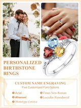 Custom4U Personalized Mothers Ring 3 Birthstones Rings for Women Custom