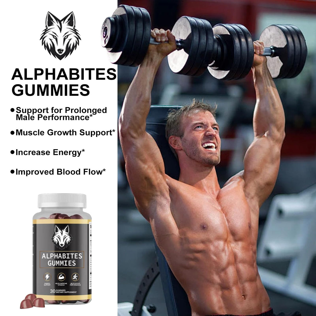 AlphaBites 7-in-1 Nitric Oxide Booster 30 Servings-IroWandMas VitaI Source Balance Gumnnies, GlutenFree, Vegan (1PCS)