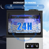 Commercial Ice Maker Machine 130 LBS/24H, 45 Ice Trays Freestanding & Undercounter Ice Machine Stainless Steel with 20 LBS Ice Storage Capacity, Ice Maker with Water Line and Filter, Dual Water Inlet