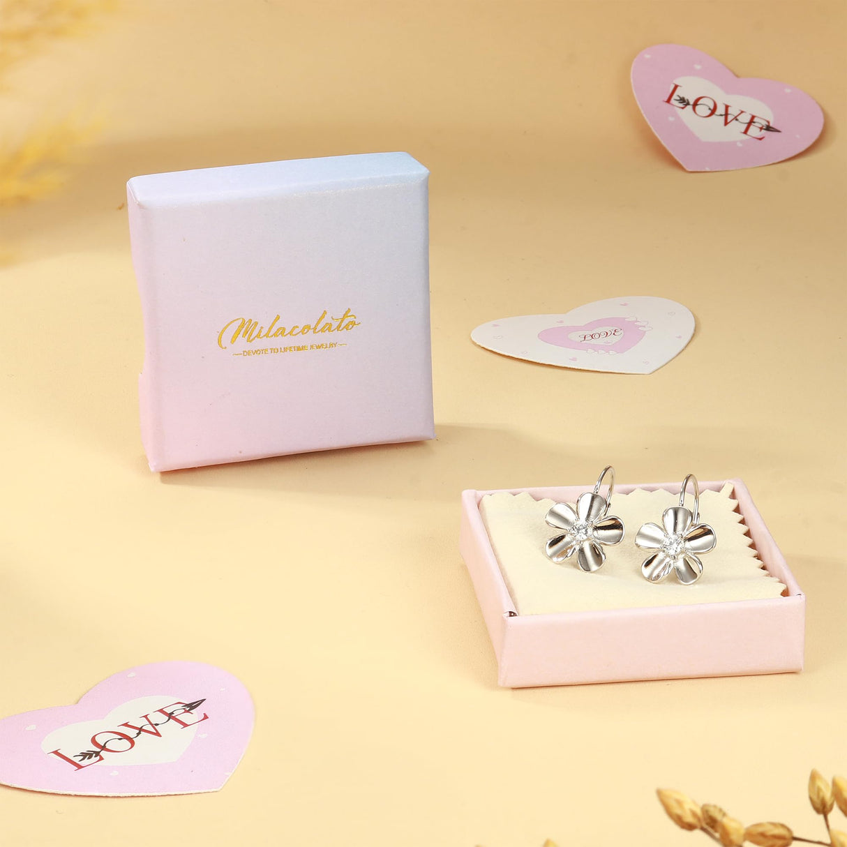 MILACOLATO 925 Sterling Silver Earrings for Women Plumeria Flower Earring