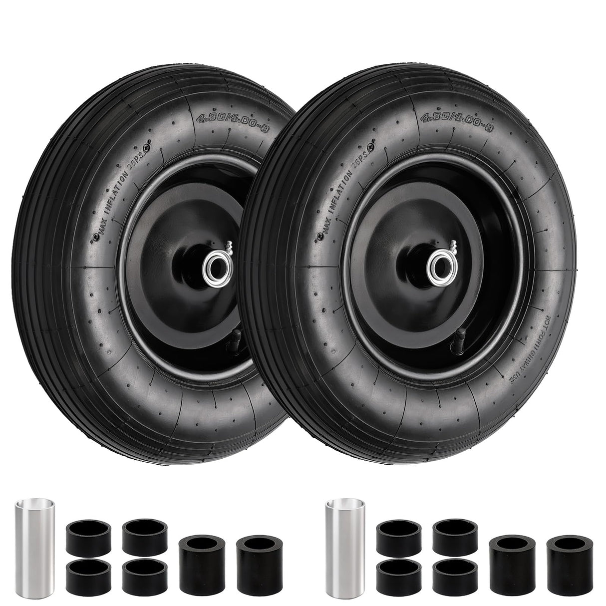 RRQ 4.80/4.00-8 Tire and Wheel, 16" Pneumatic Wheelbarrow Tires, 2 Pack