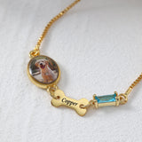 MYLONGINGCHARM Personalized Dog Memorial Bracelet for Women, Custom Pet Photo and Name, Adjustable Picture Bracelets, Dog Memorial Gifts for Loss of Dog (Gold, Bone)