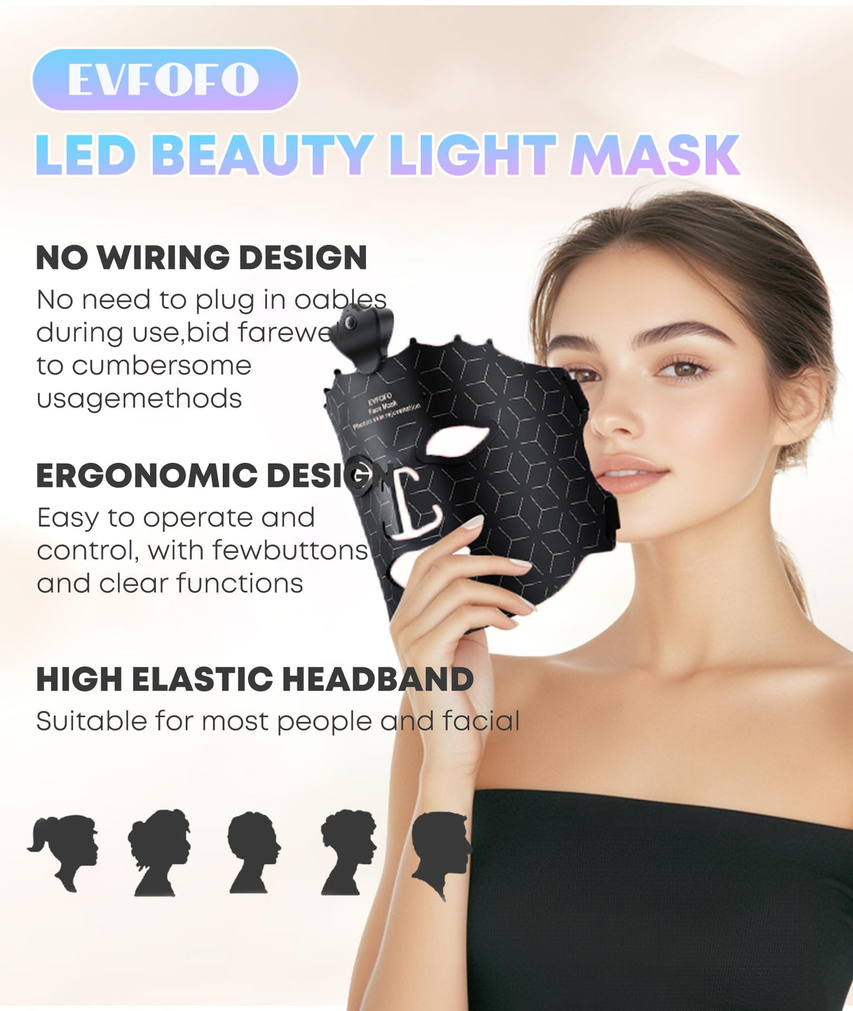 EVFOFO Red Light Therapy Mask for Face, 7 Colors LED Face Mask Light Therapy At Home, Led Face Mask Light Therapy, Black