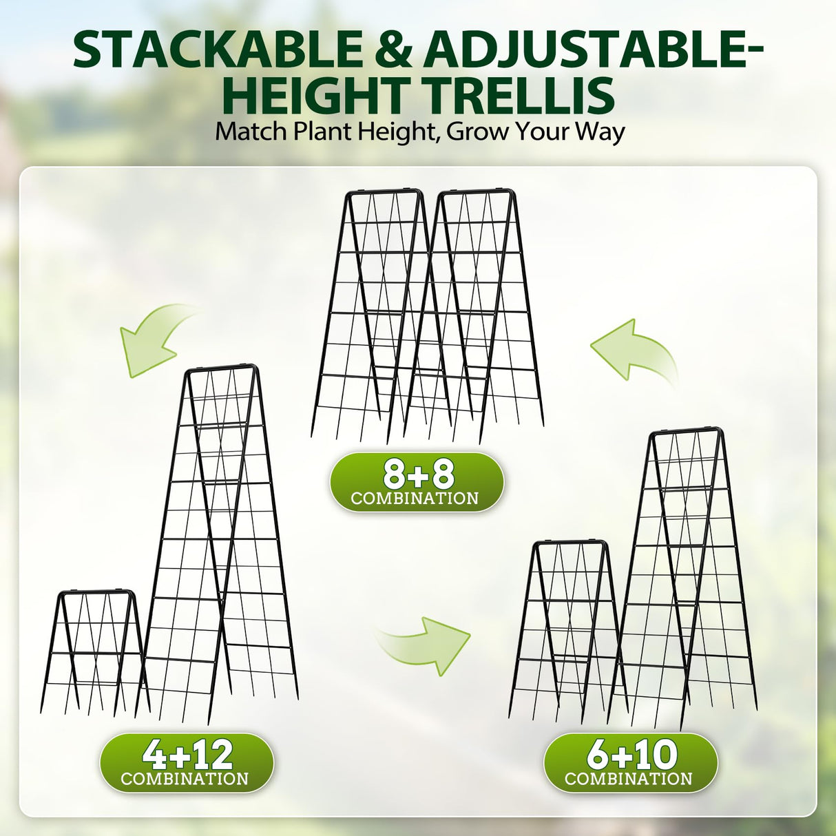 2 Pack 50" Tall A Frame Trellis for Climbing Plants Outdoor (50" X 17") – Heavy Duty Garden Adjustable Trellis, Metal Trellis for Cucumbers, Beans, Tomatoes, Grapes, and Vining Vegetables