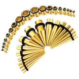 BodyJ4You 36PC Ear Stretching Kit - Complete Beginner Set Gauges for Ears 14G-00G - Goldtone Stainless Steel Tapers Single Flare Plugs Tunnels - Dead Stretching Lobe Men Women Expander Piercing