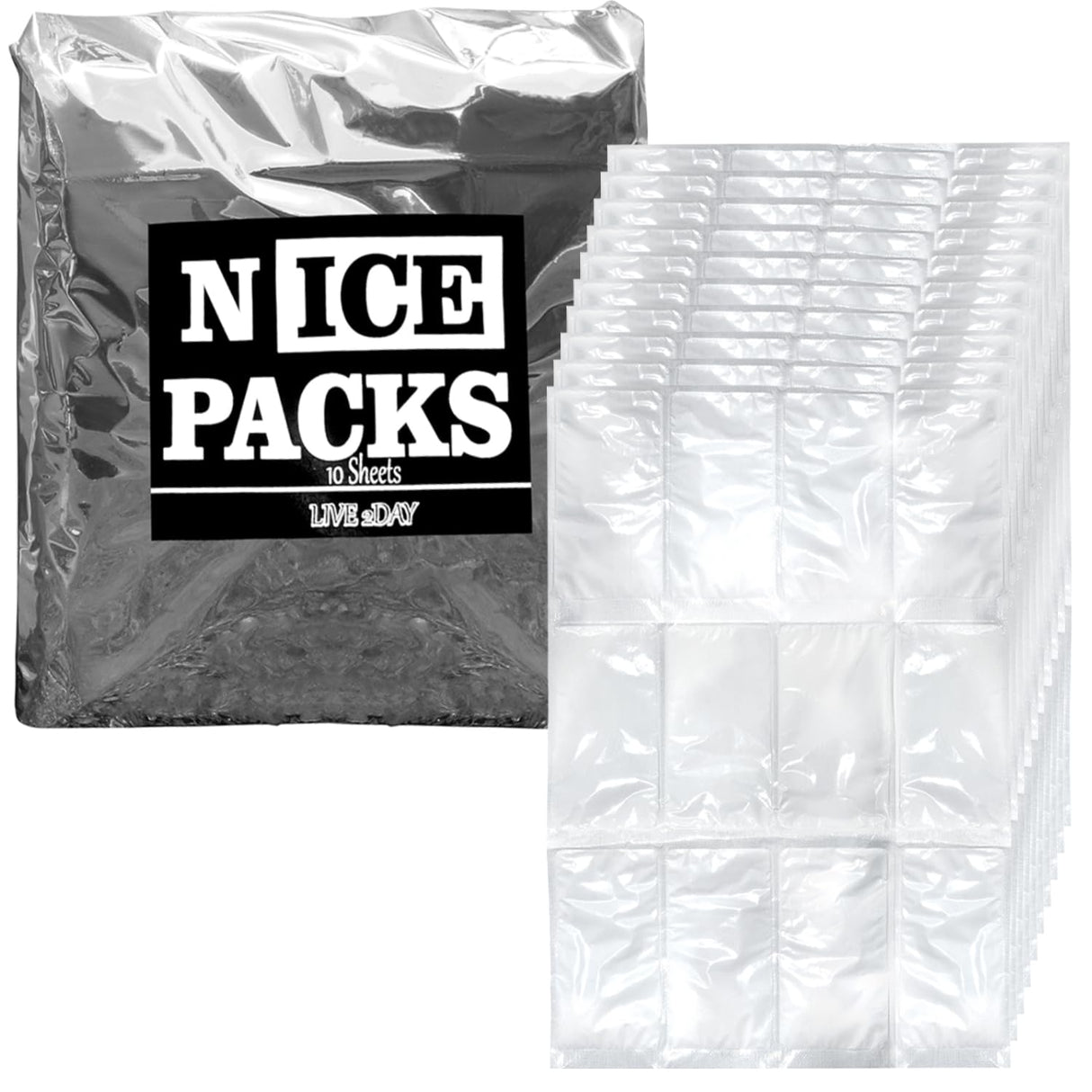 Nice Packs Reusable Dry Ice Packs for Coolers, Flexible Long Lasting Freezer Packs for Lunch Boxes, Shipping Frozen Food (10 Large Sheets)