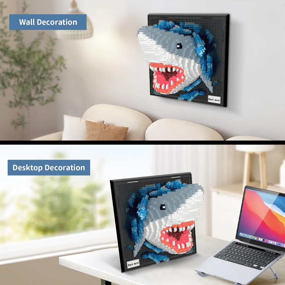 Shark Animal 3D Wall Art Micro Mini Building Blocks Set for Adults, Unique Home Wall Decor or Table Display, No Compatible with Lego, Ideal Birthday Christmas Toy Gift for Teens (2166 PCS)