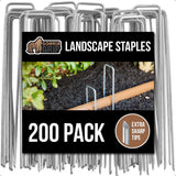 GORILLA GRIP Premium Landscape Staples 200 Pack 6 Inch, Heavy Duty 11 Gauge Galvanized Steel Garden Stakes, Sharp Rust Resistant Landscaping Pins, Lawn Anchors Weed Barrier Fabric, Sod, Irrigation