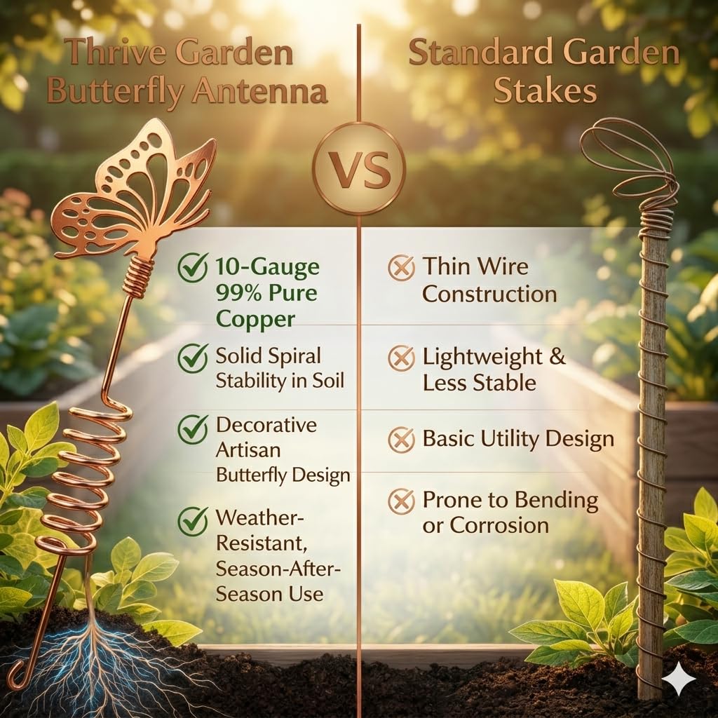 Premium Electroculture Copper Garden Antennas (3-Pack) – Decorative Butterfly Plant Growth Boosters for Tomatoes, Vegetable Gardens, Raised Beds & Houseplants – 99% Pure Copper Stakes