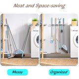 OUTNILI White Mop Broom Holder Wall Mount with 4 Slots & 4 Hooks - Wood Broom Mop Hanger for Pantry Closet Laundry Room Organization - Heavy Duty Garden Tool Organizer - White Kitchen Decor
