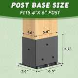 6 Pcs Post Base,4"x 6"Post Brackets(Acturl3.6 x5.6), Heavy Duty Black Metal Powder-Coated Thick Steel Post Anchor Outdoor for Support Deck Base Plate, Pergola Bracket Kit,Mialbox Post Mount