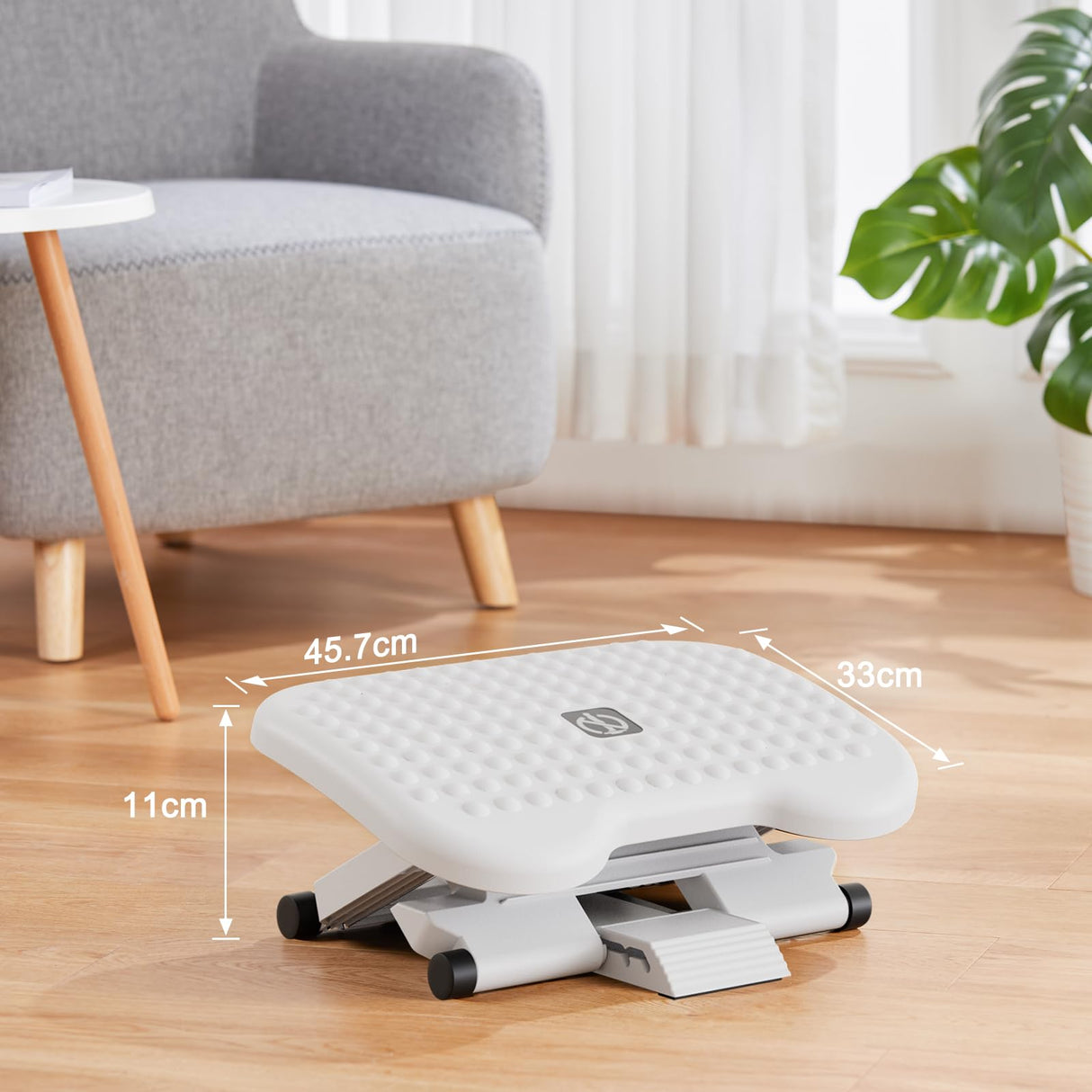 HUANUO Adjustable Desk Footrest, Foot Rest for Under Desk at Work with Massage, Adjustable Foot Stool with 3 Height Position & 30 Degree Tilt Angle Adjustment for Home, Office, White