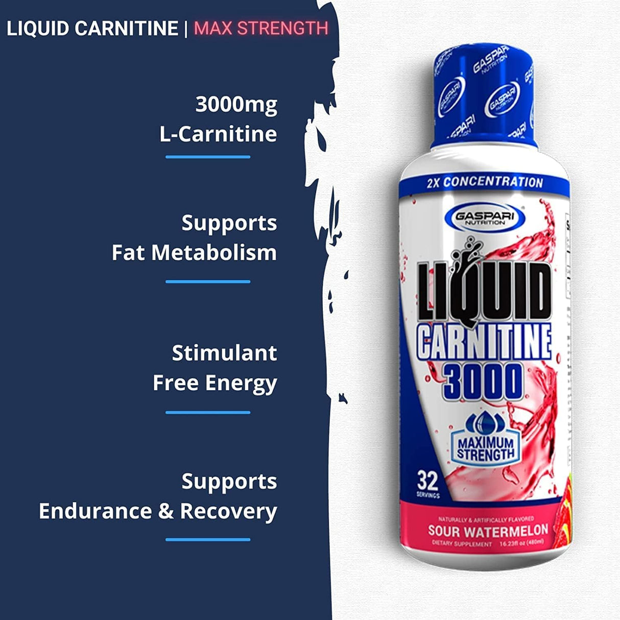 Gaspari Nutrition Liquid L-Carnitine 3000, Stimulant Free, Increased Metabolism, Enhanced Energy, Non GMO, Gluten Free, BPA Free (32 Servings, Orange Pineapple)