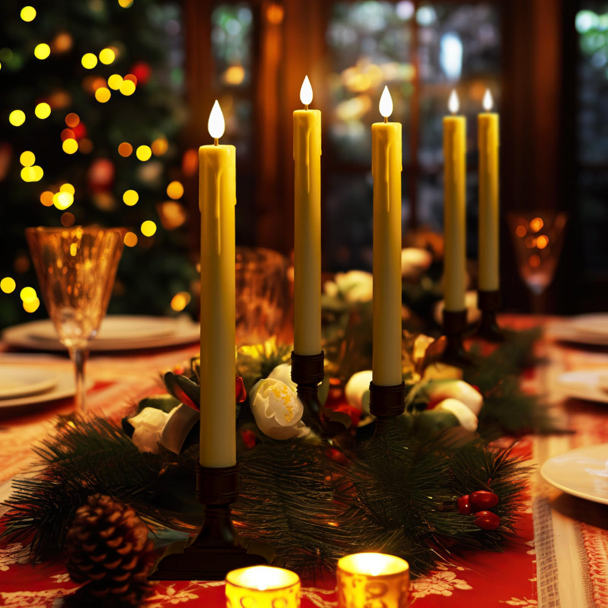 Homemory Window Candles with Remote Timer Dimmer - 6 Pcs Battery Operated Ivory Flameless Tapers with Holders and Suctions - LED Candlesticks for Christmas, Xmas Holiday Decor