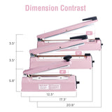 METRONIC Impulse Sealer 16 inch, Manual Heat Sealer Machine for Plastic Bags, Shrink Wrap Bag Sealers Heavy Duty Sealing Machine with Repair Kit (Pink)