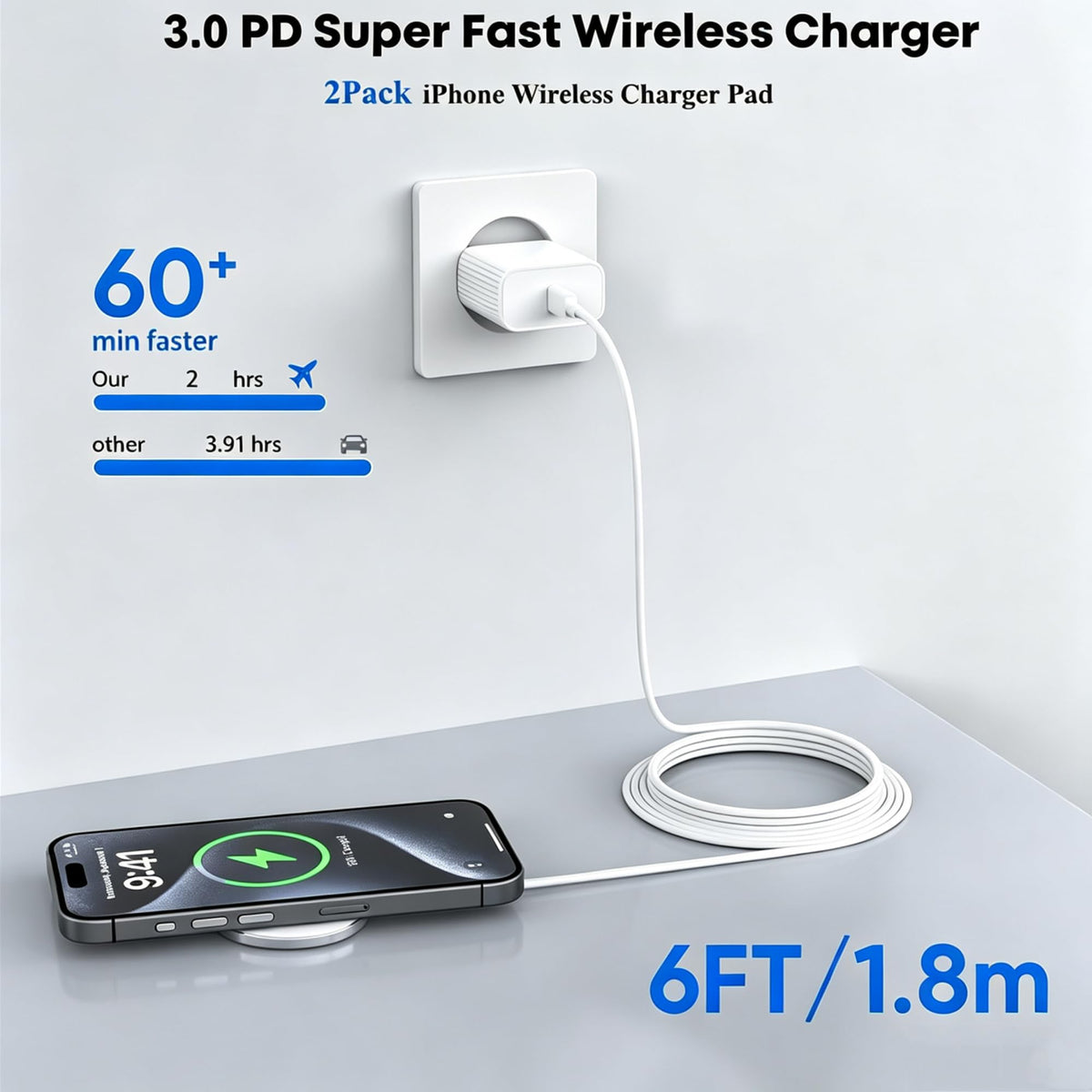 [Apple MFi Certified]Magnetic Wireless iPhone Charger Magsafe Charger,6FT 15W Fast Phone Charging Pad Wireless Magnetic Charge for iPhone 17/17Air/16 Pro Max/16 Plus/15 Pro Max/14/13/12/AirPods3/2/Pro
