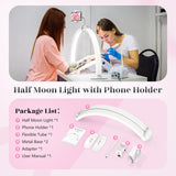 Yokilly Half Moon Light for Nail Desk: 29" Foldable Half Moon Desk Lamp with Phone Holder for Beginner - Arch Nail Tech Light with 3 Color Modes & 10 Brightness for Manicure Salon (White, Large)
