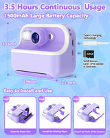 Instant Print Camera for Kids, Christmas Birthday Gifts for Girls Boys, Kids Camera Instant Print with Dual Camera 1080P Digital Camera Toys for 4 5 6 7 8 9 10 Year Old Girl with 32GB SD Card-Purple