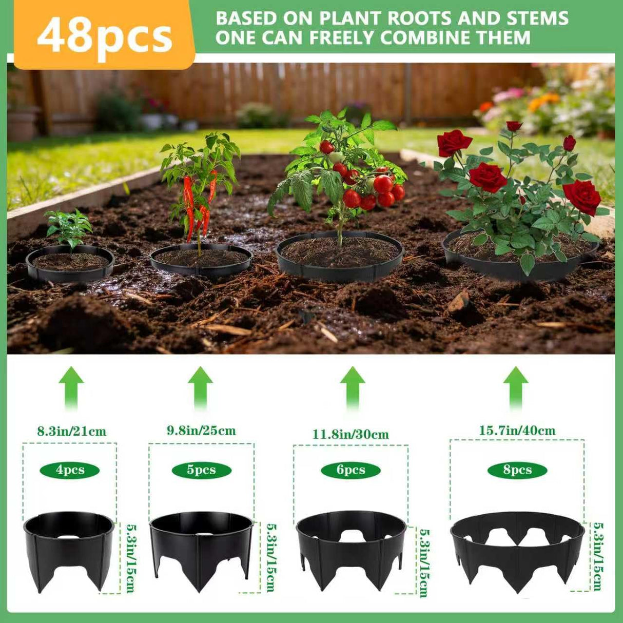 24PCS Planting Grow Rings with Shovel, Diameter Range 8.3-15.7in Adjustable Round Plant Support Garden Circle Ring for Watering Planting Edging Border Ring for Vegetables (24, Black)