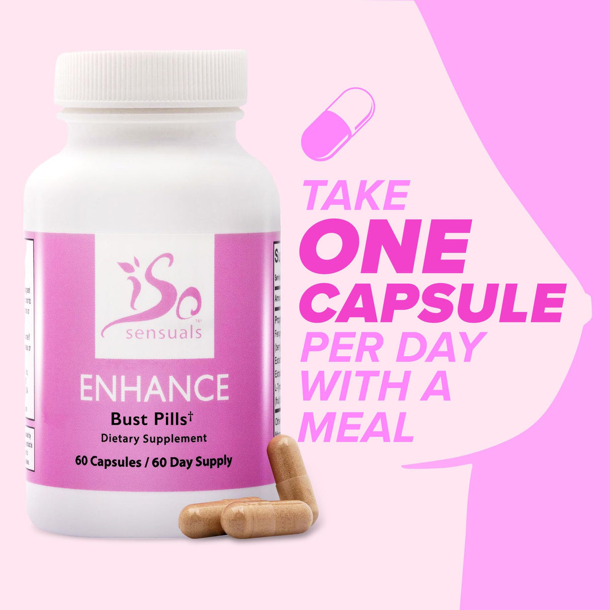 IsoSensuals Enhance Breast Enlargement Pills - Breast Enhancement Pills for Women, Breast Enhancer, All-Natural Ingredients, 60 Capsules