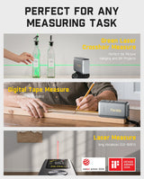 Fanttik A10 Apex 3-in-1 Digital Laser Tape Measure with HD Color Display, 165Ft Rechargeable Laser Measurement & 32Ft Green Cross Line Laser & 9.8Ft Tape, 6 Units, for Distance/Area/Volume/Leveling