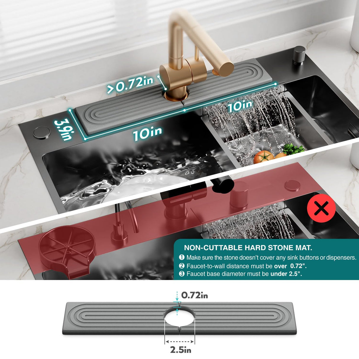 eormoe Diatomite Stone Sink Candy - Instant Dry Stone Sink Tray around Faucet, Prevents Moisture Buildup - Faucet Splash Guard for Bathroom Counter (Dark Grey, 20" x 3.9")