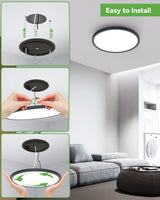 Zemty 8Pack 12 Inch LED Flush Mount Light, 28W 3200lm Super Slim Ceiling Light Fixture, 3000K/4500K/6000K Selectable Ceiling Lamp for Bedroom, Bathroom, Kitchen, Living Room (Black)