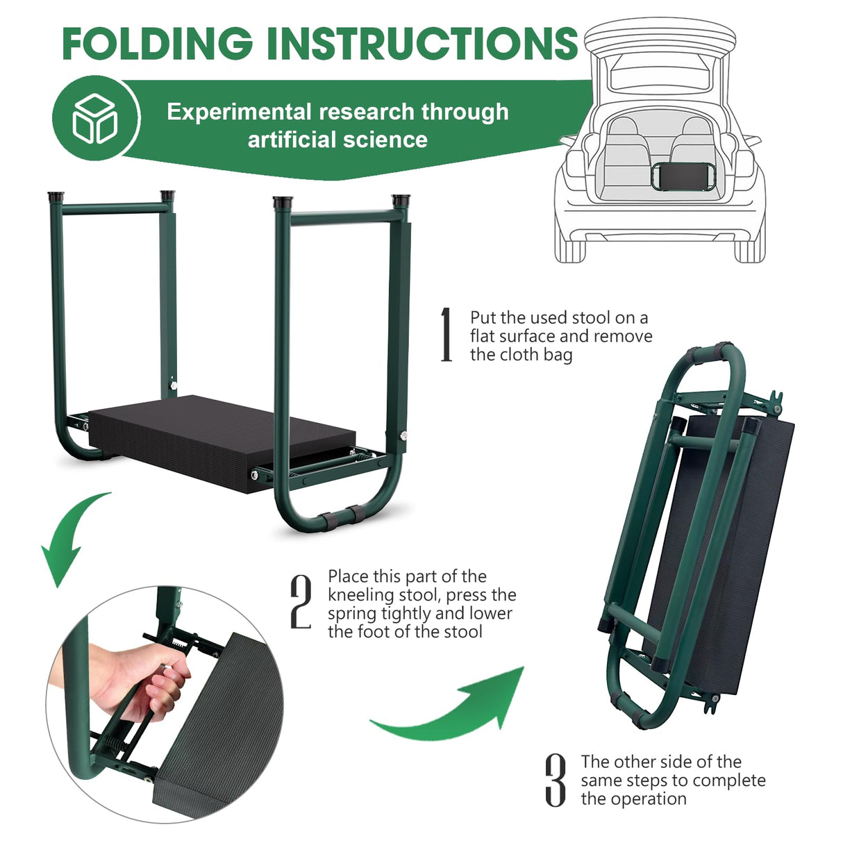 Onadak Heavy Duty Garden Kneeler & Seat with Support Legs, 400lbs Capacity Foldable Gardening Stool, Extra Thick Pad & Large Tool Organizer Bag, Ergonomic for Seniors - Dark Green