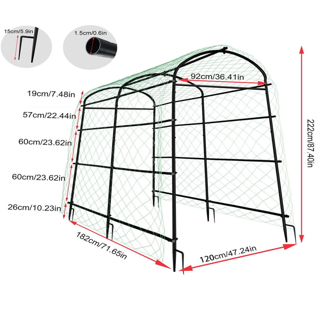 unho 87inch Garden Trellis Arch: for Climbing Plants with Net Metal