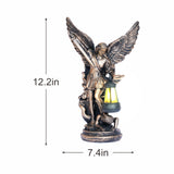 Solar San Miguel Arcangel Outdoor Garden Decor Statues 12.4" Solar St Michael the Archangel Satue for Yard Patio Lawn Porch Decorations Resin St Michael Figurine Religious Collection Sculptures Gifts