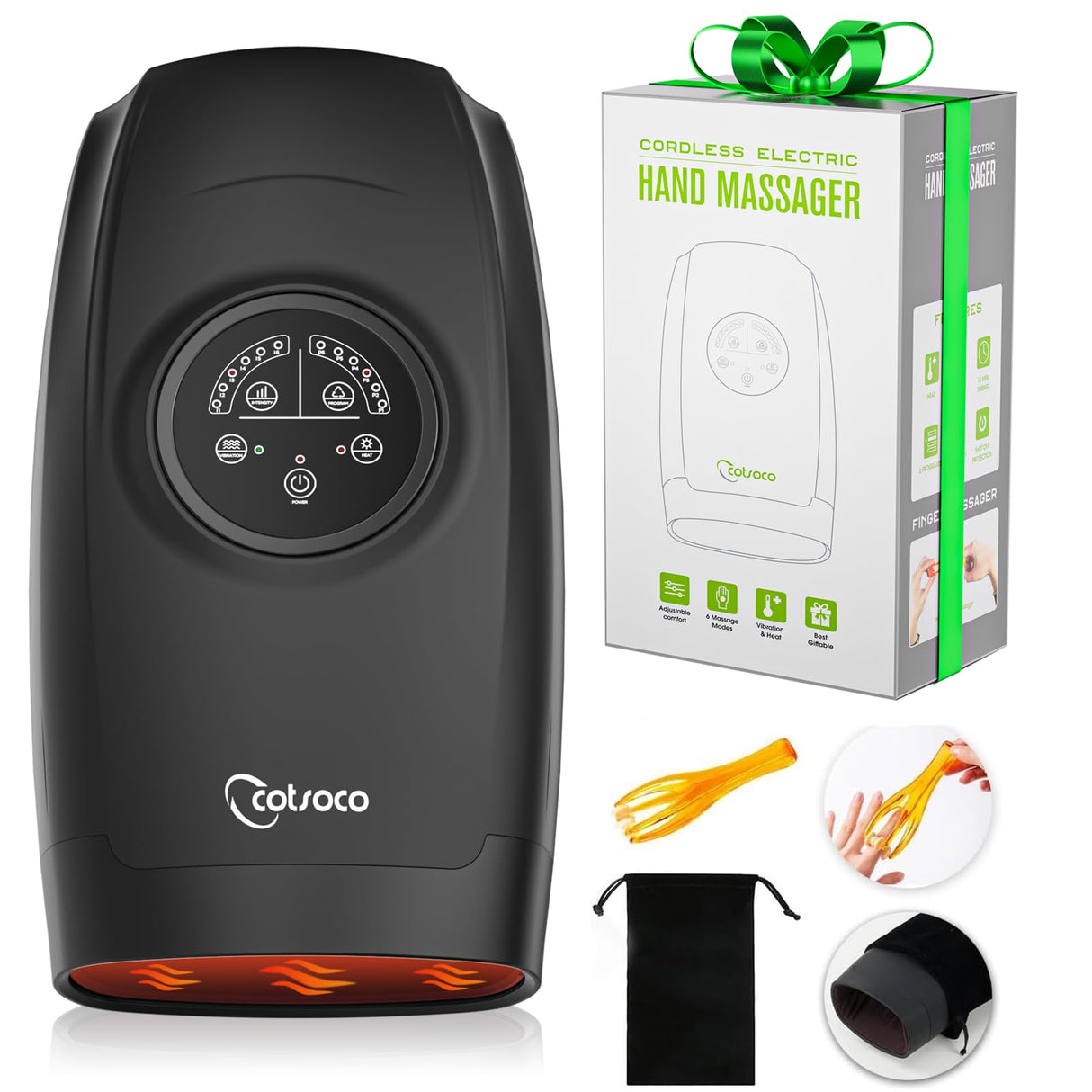 cotsoco Hand Massager with Heat and Compression, 3D Machine for Arthritis and Carpal Tunnel Syndrome Relief, 6 Levels Pressure Point Massage, Finger Wrist Massage for Pain Relief, Gifts for Women