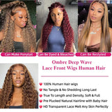 BRUAR 28 Inch Ombre Lace Front Wig Human Hair 13x6 Honey Blonde Wig Human Hair Pre Plucked HD Highlight Deep Wave Lace Front Wigs Human Hair for Women 180 Density Glueless Curly Human Hair Wig