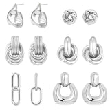 QJLE 6 Pairs Silver Dangle Earrings for Women Geometric Knot Statement Drop Earrings Lightweight Huggie Earrings Trendy Jewelry Gifts