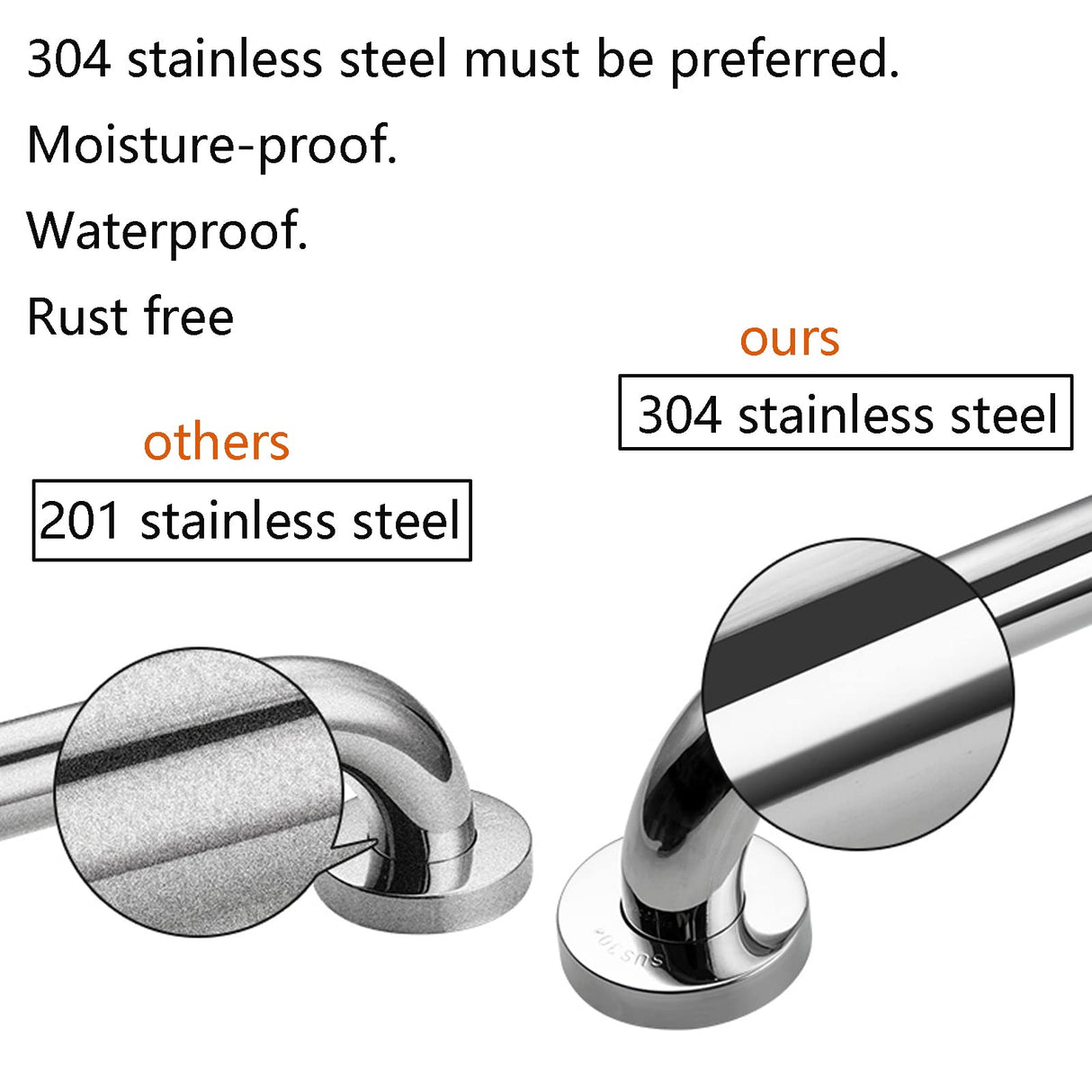 Rockgoya Shower Grab Bar, 2 Pack 12 Inch Bathroom Grab Bar, 304 Stainless Steel 1.25" Diameter Anti-Slip Handicap Grab Bar Support Shower Rail Senior Handrail Shower Safety Bar Handle