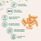 Micro Ingredients Pure Turmeric Curcumin Supplement 1,000mg – 95% Curcuminoids with Black Pepper & Ginger – High Absorption for Joint & Antioxidant Support* – Filler Free, 240 Veggie Capsules