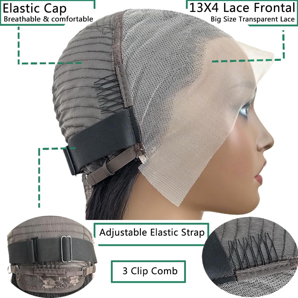 Douyin Bob Wig Human Hair 13x4 Frontal Lace Wig 14 Inch Body Wave 180% Density HD Lace Front Wigs Human Hair Pre Plucked Bob Wigs for Women (14 inch, Natural Black)